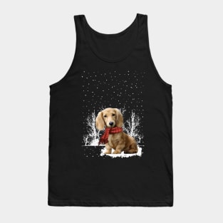 Christmas Cream Dachshund With Scarf In Winter Forest Tank Top